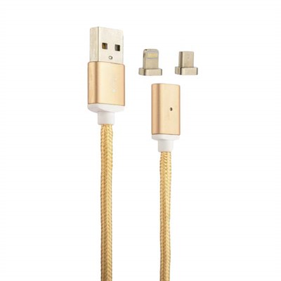 USB дата-кабель COTEetCI M43 с индикатором NYLON USB Lightning & microUSB 2in1+Magnet System CS2157-GD (1.2 м) Золотистый - фото 10200