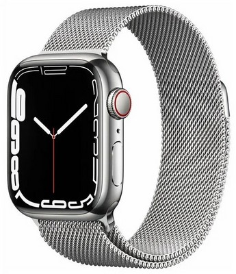 Умные часы Apple Watch Series 7 GPS + Cellular 41 мм, корпус нержавеющая сталь серебро, миланский сетчатый браслет серебристый - фото 16852