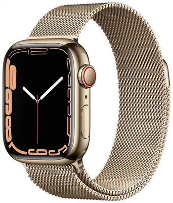 Умные часы Apple Watch Series 7 GPS + Cellular 41 мм Stainless Steel Case with Gold Stainless Steel Milanese Loop, золото/золото Миланский ремешок - фото 16849