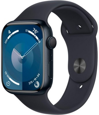 Умные часы Apple Watch Series 9 45 мм Aluminium Case GPS, Midnight Sport Band (Черные) - фото 21350