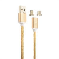 USB дата-кабель COTEetCI M43 с индикатором NYLON USB Lightning & microUSB 2in1+Magnet System CS2157-GD (1.2 м) Золотистый