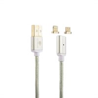 USB дата-кабель COTEetCI M43 с индикатором NYLON USB Lightning & microUSB 2in1+Magnet System CS2157-TS (1.2 м) Серебристый