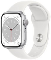Умные часы Apple Watch Series 8, 45 мм, корпус из алюминия серебристого цвета, спортивный ремешок белого цвета M/L